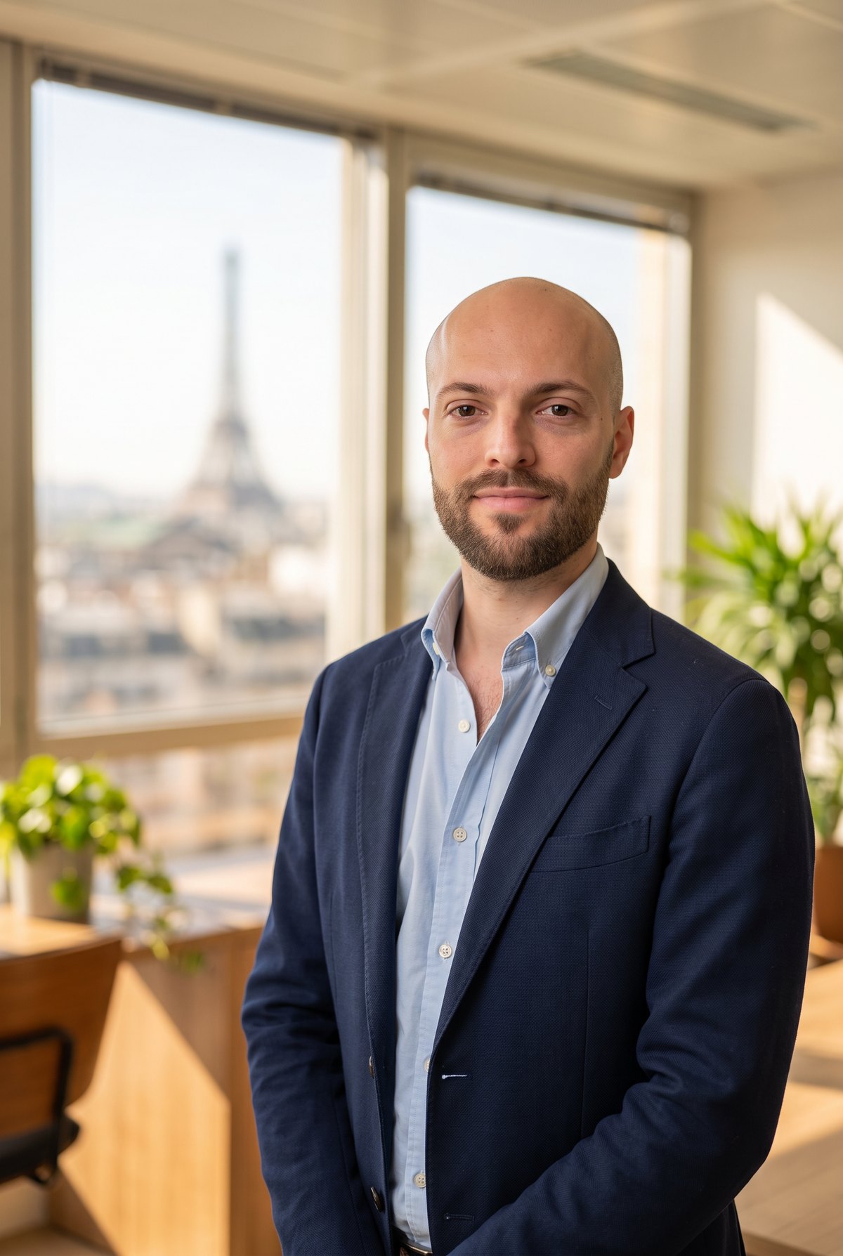 Portrait de Jullian Oliver, Product Manager freelance, dans un bureau parisien
